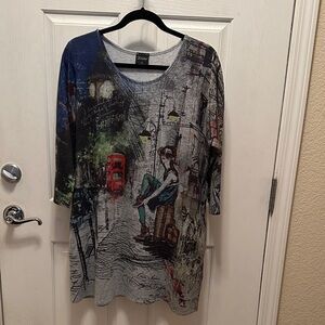 iNoah Chic London Vibes Street Art Graphic Long line Tunic Size XL